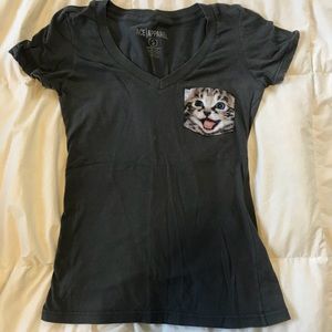 Small Ace Apparel cat face pocket vneck